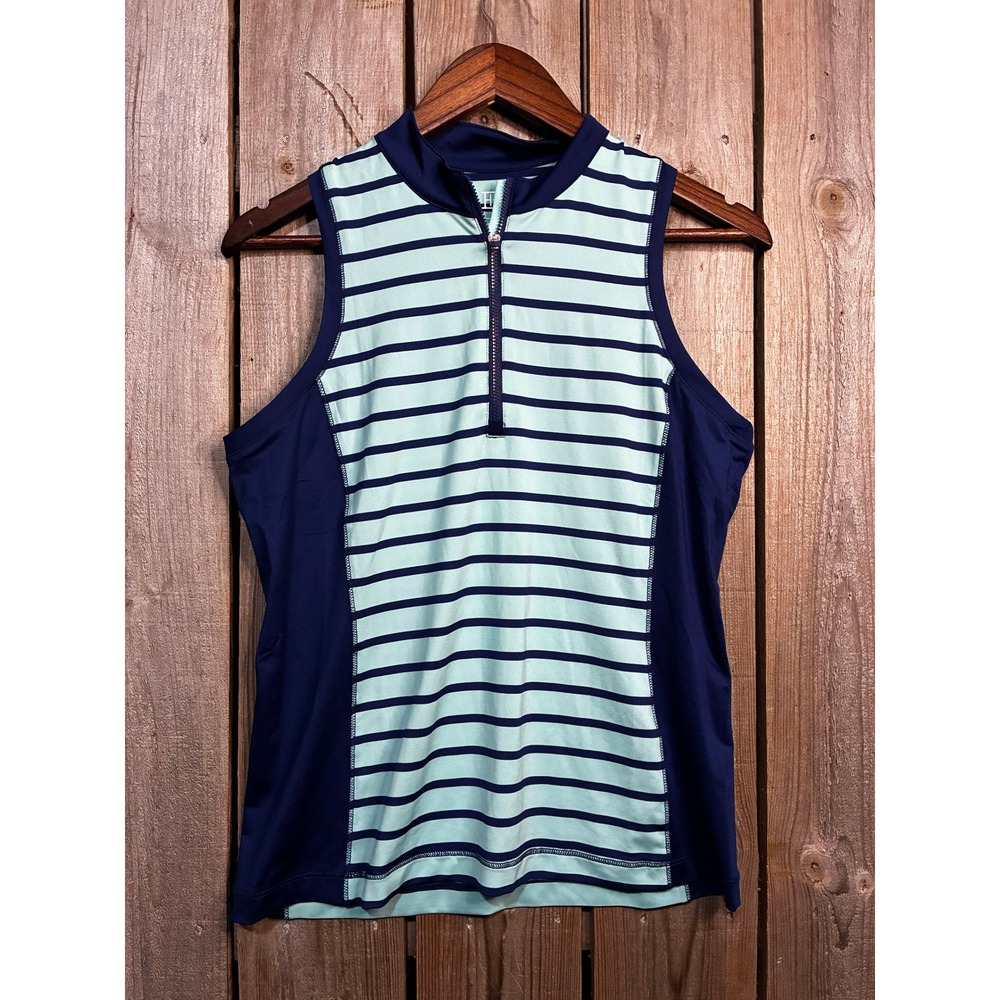 EP New York Womens Striped Sleeveless Golf Top Navy Mint Quarter Zip M TC12827